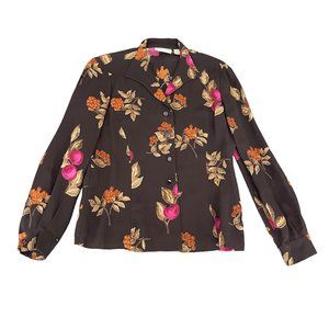 Dana Buchman Petites Floral Rayon Button Blouse Top, Size 8P